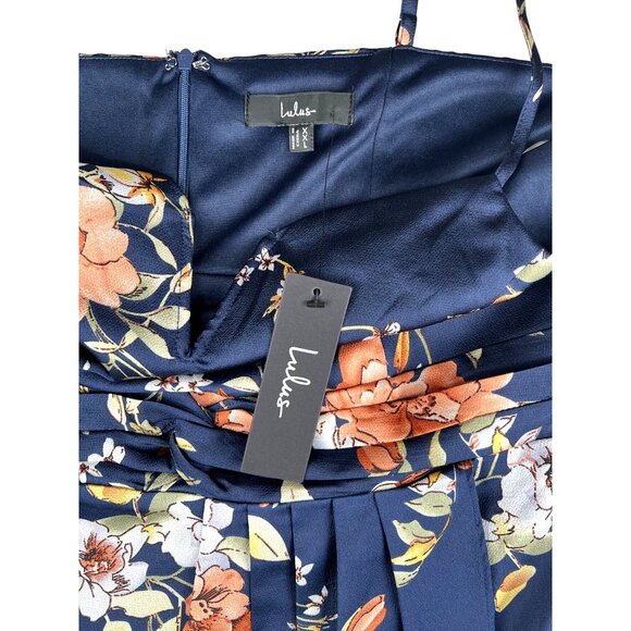 Lulus My Favorite Day Womens Navy Blue Flora Print Tulipl Wrap Midi Dress XXL - Picture 8 of 15